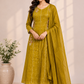 Golden Marigold Embroidered Mull Chanderi A-Line Set (RT1457)