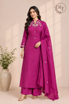 Regal Magenta Floral Mull Chanderi A-Line Set (RT1461)