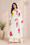 Ivory Floral Garden Mull Chanderi A-Line Set (RT1464)