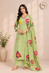 Pistachio Floral Mull Chanderi A-Line Set (RT1463)
