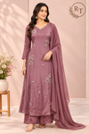 Soft Mauve Lavender Chinon Embroidered Suit Set (RT1549)