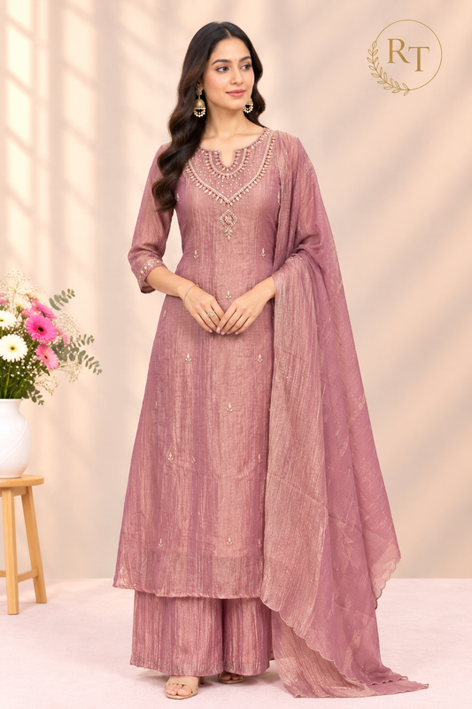 Dusty Rose Embroidered Salsa A-Line Suit Set (RT1678)