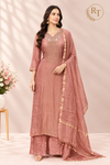Dusty Rose Elegance – Premium Mull Chanderi 3 Piece A-Line Suit Set (RT1582)