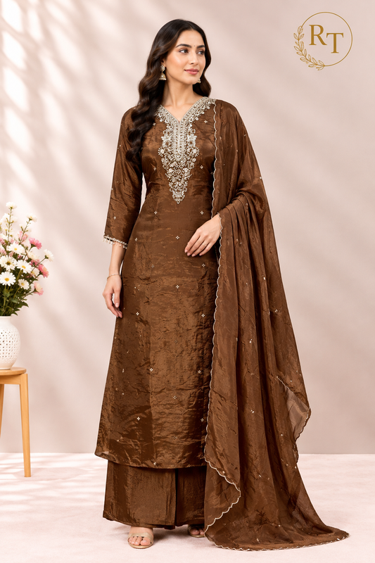 Cocoa Elegance – Premium HO A-Line 3 Piece Suit Set (RT1600)
