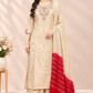 Ivory Beige Shimmer Embroidered Straight Suit Set (RT1560)