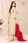 Ivory Beige Shimmer Embroidered Straight Suit Set (RT1560)
