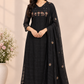 Black Floral Embroidered Mull Cotton A-Line Suit Set (RT1543)