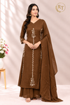 Chocolate Charm – Mull Chanderi A-Line 3 Piece Suit Set (RT1669)