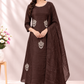 Chocolate Charm – Premium Mull Chanderi A-Line 3 Piece Suit Set (RT1654)