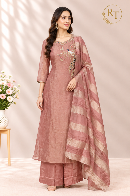 Peacock Grace Salsa Embroidered A-Line Suit Set (RT1631)