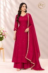 Elegant Fuchsia Mull Chanderi A-Line Suit Set (RT1633)