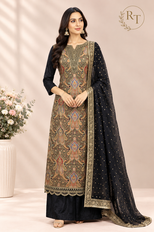 Regal Black Benaras Embroidered 3-Piece Suit Set with Dupatta (RT1568)