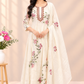 Ivory Bloom Floral Embroidered Premium Mull Chanderi Anarkali Suit Set (RT1674)