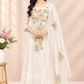Ivory Golden Garden Floral Embroidered Premium Mull Chanderi Anarkali Suit Set (RT1675)