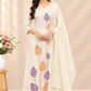 Ivory Autumn Leaf Motif Embellished Premium Mull Chanderi Anarkali Suit Set (RT1676)