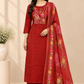 Orange Mull Chanderi Straight Cut 3-Piece Set with Embroidered Yoke & Floral Dupatta (RT1688)
