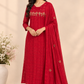 Ruby Red Floral Embroidered Mull Cotton A-Line Suit Set (RT1544)