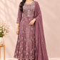Mauve Embroidered Chinon Anarkali Suit Set (RT1550)