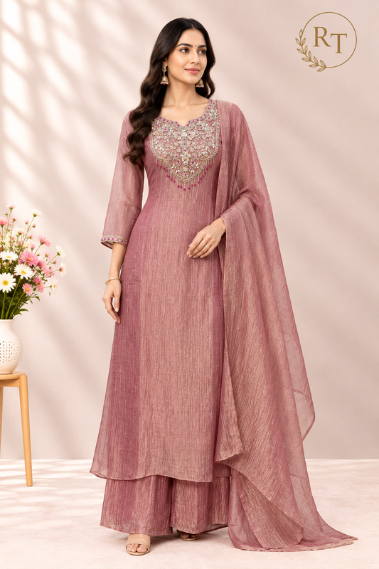 Pink Mauve Grace – Premium Salsa A-Line 3 Piece Suit Set (RT1596)
