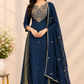 Midnight Navy Royale Mull Chanderi A-Line Embroidered Suit Set (RT1553)
