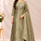 Olive Royale – Premium Benaras Straight Cut 3 Piece Suit Set (RT1699)