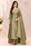 Olive Royale – Premium Benaras Straight Cut 3 Piece Suit Set (RT1699)