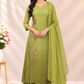 Olive Meadow Elegance – Premium Chinon A-Line 3 Piece Suit Set (RT1659)