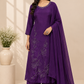 Royal Purple Embroidered Chinon A-Line Suit Set (RT1588)