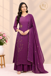 Royal Plum Charm – Premium Chinon A-Line 3 Piece Suit Set (RT1660)