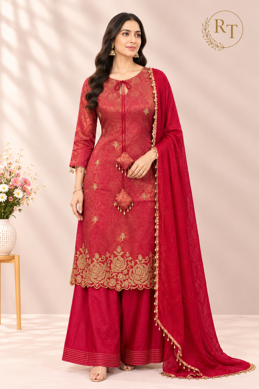 Rose Blush – Premium Benaras Farsi Salwar Suit Set (RT1576)