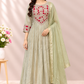Sage Mist Floral Embroidered Poly Mull Chanderi A-Line Suit Set (RT1697)