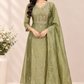 Elegant Sage Green Floral Embroidered A-Line 3-Piece Suit Set (RT1569)