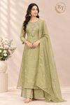 Olive Green Floral Embroidered A-Line Suit (RT1620)