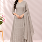 Taupe Elegance – Shimmer Mull Chanderi A-Line 3 Piece Suit Set (RT1665)