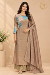Taupe Floral Embroidered Mull Chanderi Suit Set (RT1594)