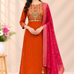 Rust Orange Embroidered HO Fabric Straight Cut Suit Set (RT1692)