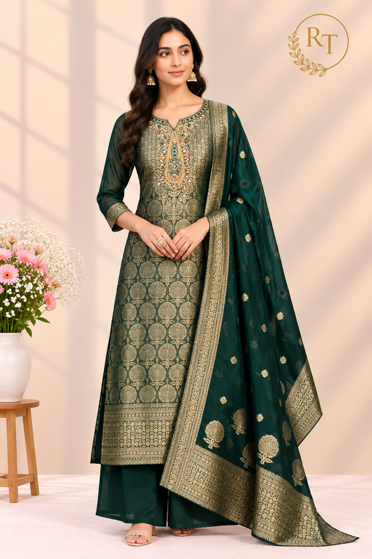 Emerald Royale – Benaras 3 Piece Straight Cut Suit Set (RT1643)