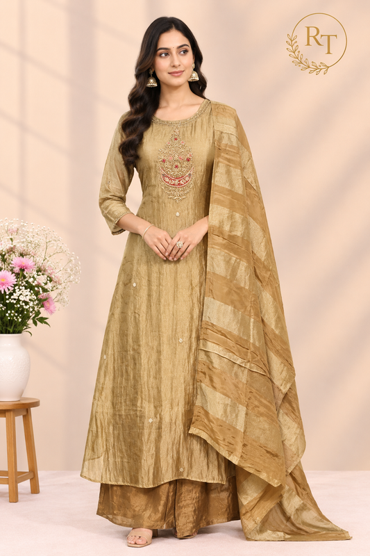 Golden Glow Embroidered Salsa A-Line Suit Set with Dupatta (RT1636)