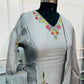 Elegant Grey Floral Mull Chanderi Kurta 3pc Set (RT 1013)