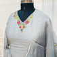 Elegant Grey Floral Mull Chanderi Kurta 3pc Set (RT 1013)