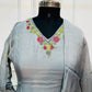 Elegant Grey Floral Mull Chanderi Kurta 3pc Set (RT 1013)
