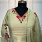 Pastel Lime Floral Mull Chanderi Kurta 3pc Set (RT 1011)