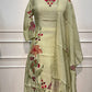 Pastel Lime Floral Mull Chanderi Kurta 3pc Set (RT 1011)