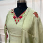 Pastel Lime Floral Mull Chanderi Kurta 3pc Set (RT 1011)