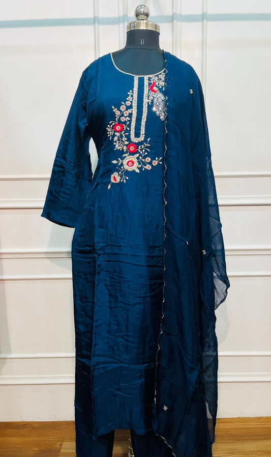 Royal Navy Dola Silk Ethnic 3PC Set   (RT 1009)