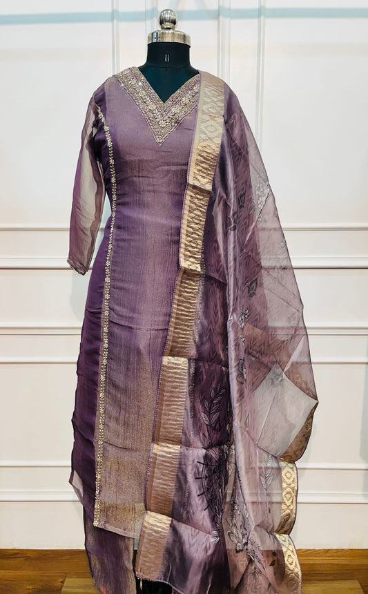 Mauve Radiance Shimmer Kurta 3pc Set   (RT 1004)
