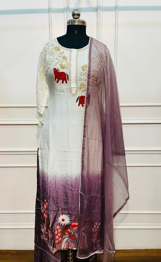 Elegant Lavender Garden Kurta 3PC Set  (RT 1001)