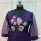 Royal Plum Bloom Embroidered Kota Anarkali Dress(RT3013)