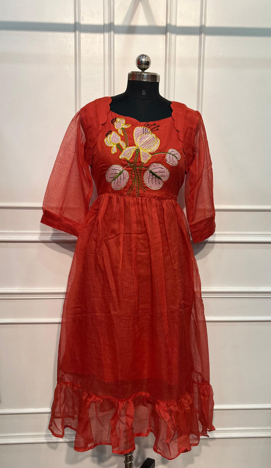 Ruby Bloom Embroidered Kota Anarkali Dress(RT3012)