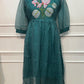 Teal Bloom Embroidered Kota Anarkali Dress(RT3011)
